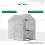 Serre de jardin PE avec étagère 2 niveaux, serre de balcon, bâche renforcée 140 g/m², acier, porte zippée