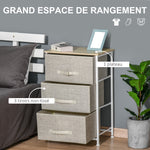 Meuble de rangement chiffonnier moderne 3 tiroirs en tissu, cadre en acier et MDF, 45 x 30 x 71 cm, gris-3