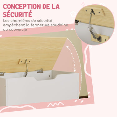Coffre à jouet enfant sur roulettes, coffre de rangement enfant avec couvercle rabattable, 59 x 30 x 53 cm, blanc