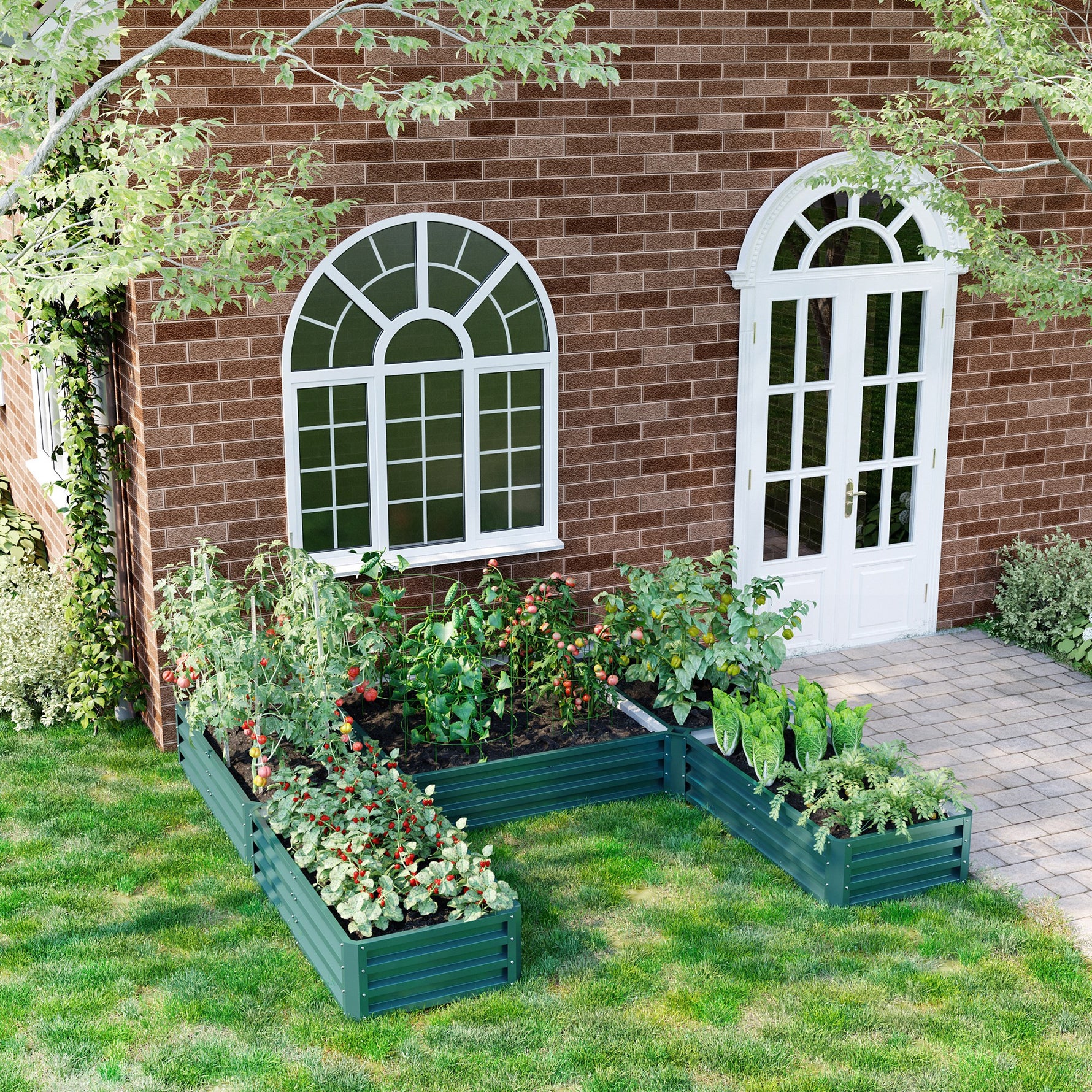 Jardinière carré potager de jardin en acier modulable ensemble de 5 jardinières pour légumes, plantes, fleurs, vert