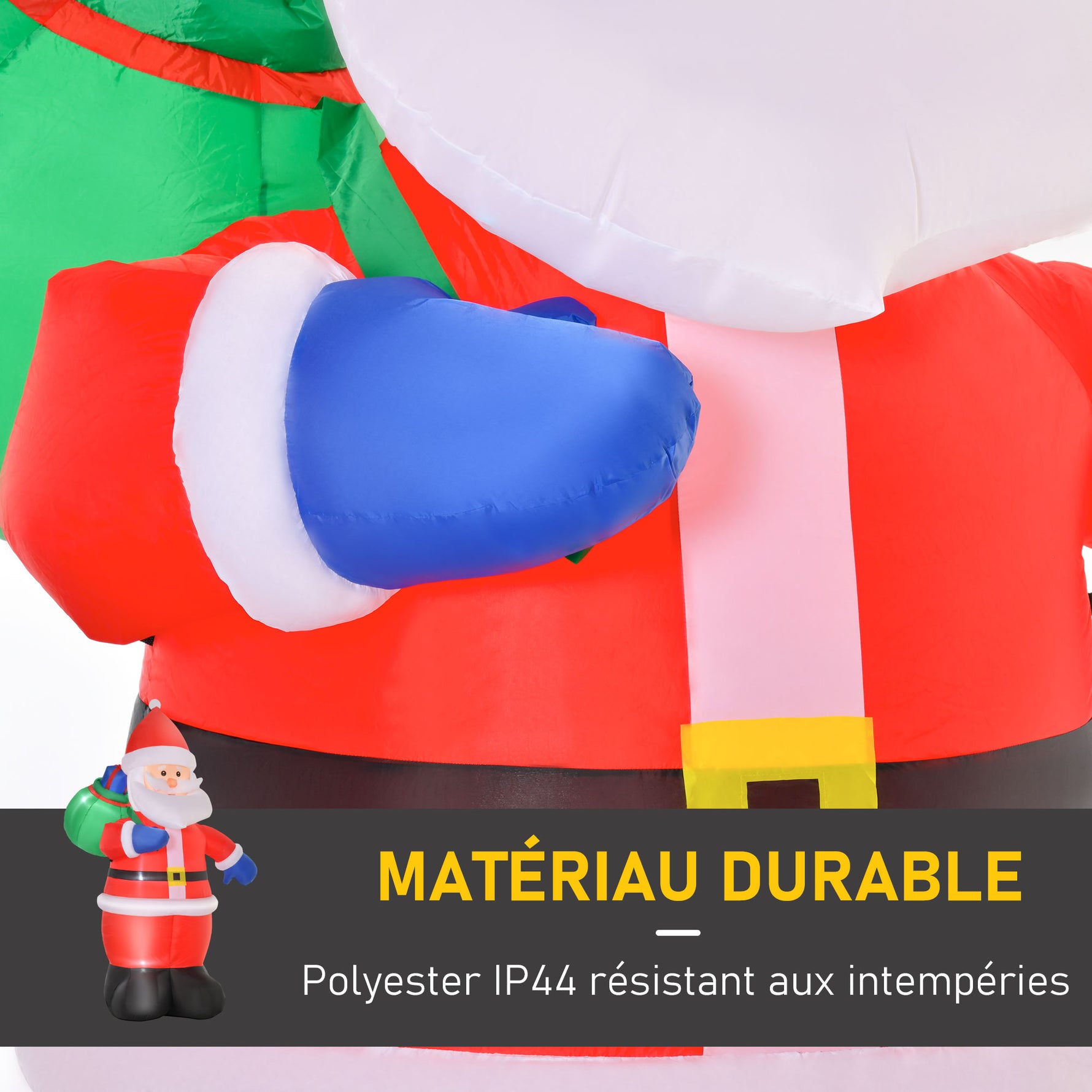 Père Noël Gonflable LED 2,4H m avec hotte Polyester imperméable Rouge