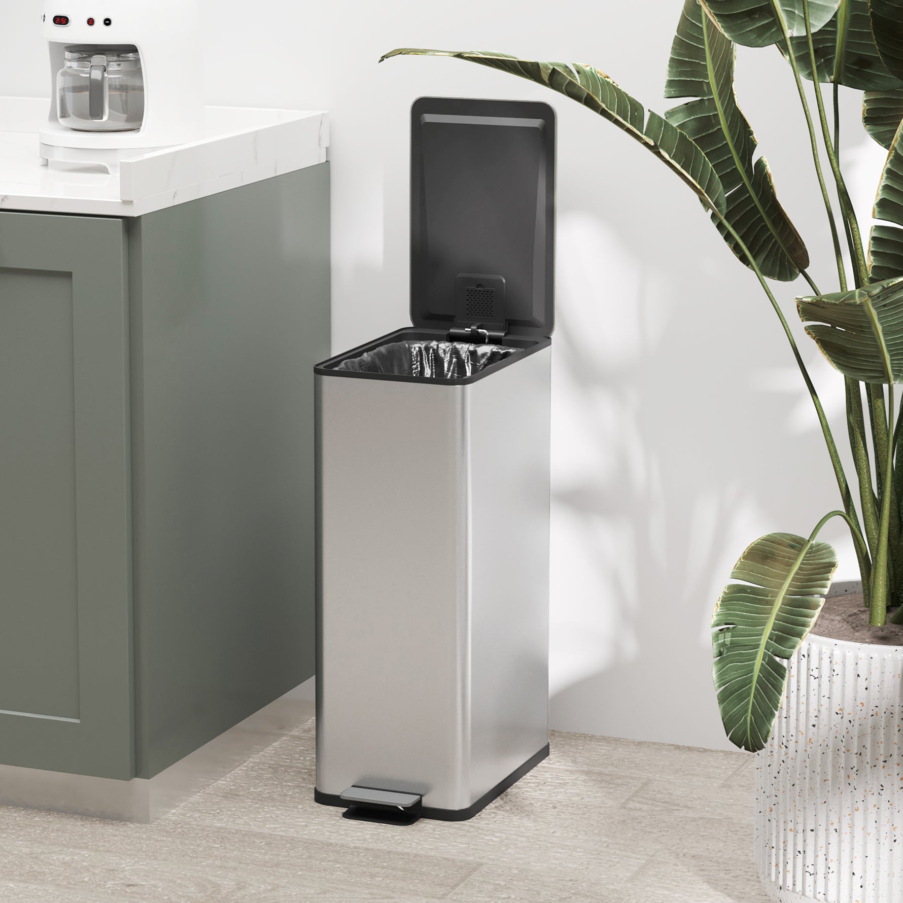 Poubelle de cuisine 20L, en acier inoxydable avec couvercle à fermeture douce, compacte avec seau intérieur amovible