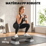 Stepper Fitness Aerobica 3 Livelli, Altezza Regolabile 12/17,5/22,5 cm, Superficie Antiscivolo, Carico 250 kg, Grigio