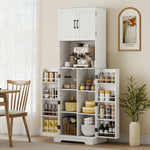 Buffet haut cuisine armoire de cuisine, 4 portes plan de travail 8 porte-épices étagères réglables 60x40x181,5cm blanc