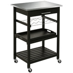 Chariot de Service desserte de Cuisine Table roulantes avec étagère rangement bouteille 60L x 40l x 85H cm Plateau en Acier INOX. Noir