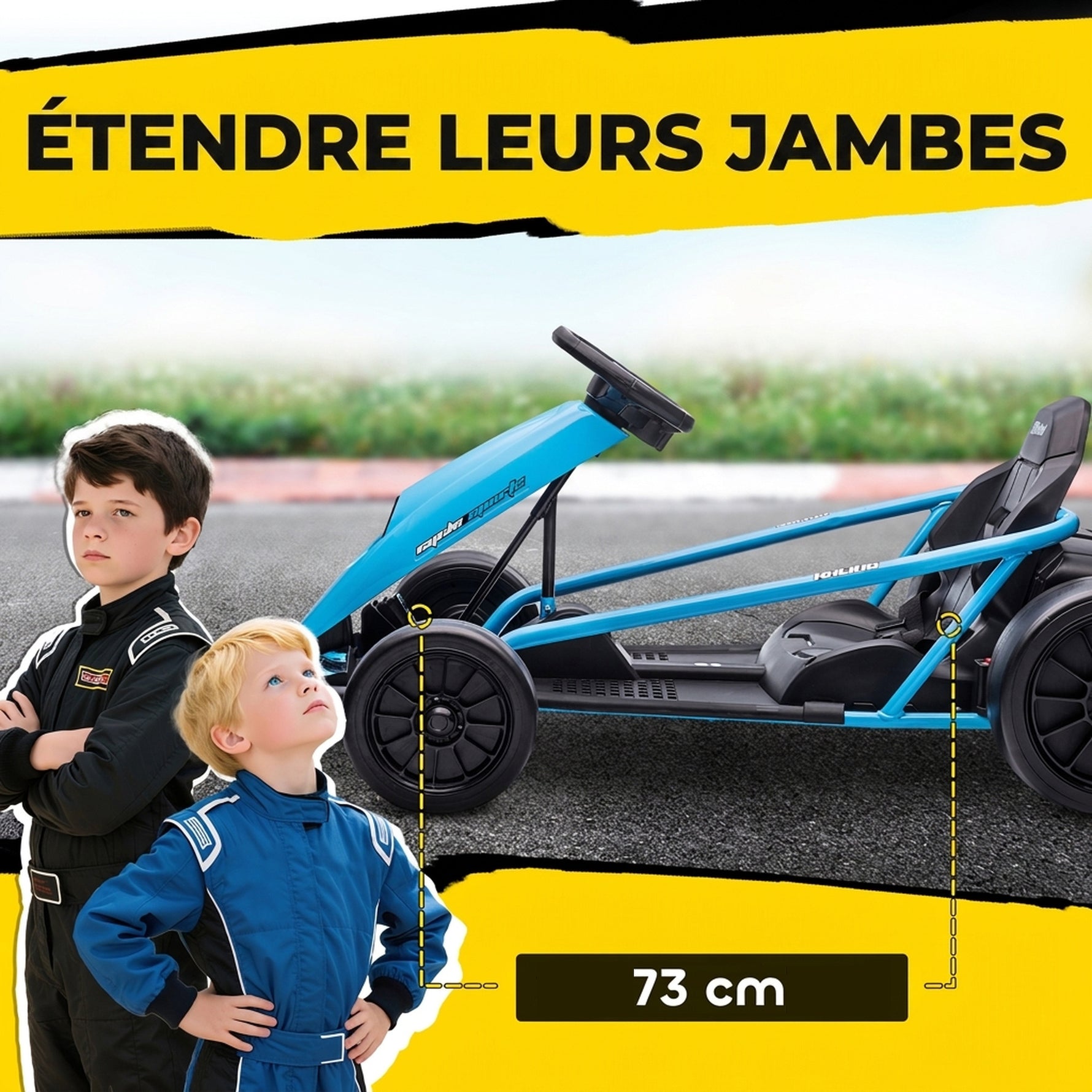 Kart Électrique pour Enfants 24 V, Go Kart avec Mode Drift, 2 Moteurs, Démarrage Progressif, 2 Vitesses 6-13 km/h, Bleu
