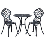 Ensemble de bistrot 3 pièces avec 2 chaises et 1 table ronde style antique, pour jardin, terrasse, balcon, noir