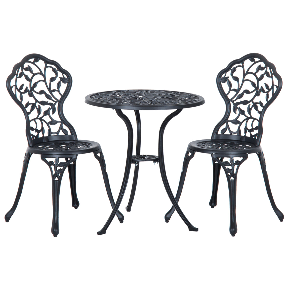 Ensemble de bistrot 3 pièces avec 2 chaises et 1 table ronde style antique, pour jardin, terrasse, balcon, noir