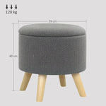 Pouf rond repose-pieds tabouret avec coffre de rangement pieds en bois design moderne gris