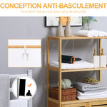 Meuble salle de bain en bambou, armoire salle de bain sur pied, 2 étagères ouvertes et double porte à lattes, naturel