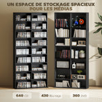Rangements pour CD et DVD 18 compartiments capacité max. 640 CD/360 DVD 430 Blu-ray 78,5 x 24 x 175 cm noir