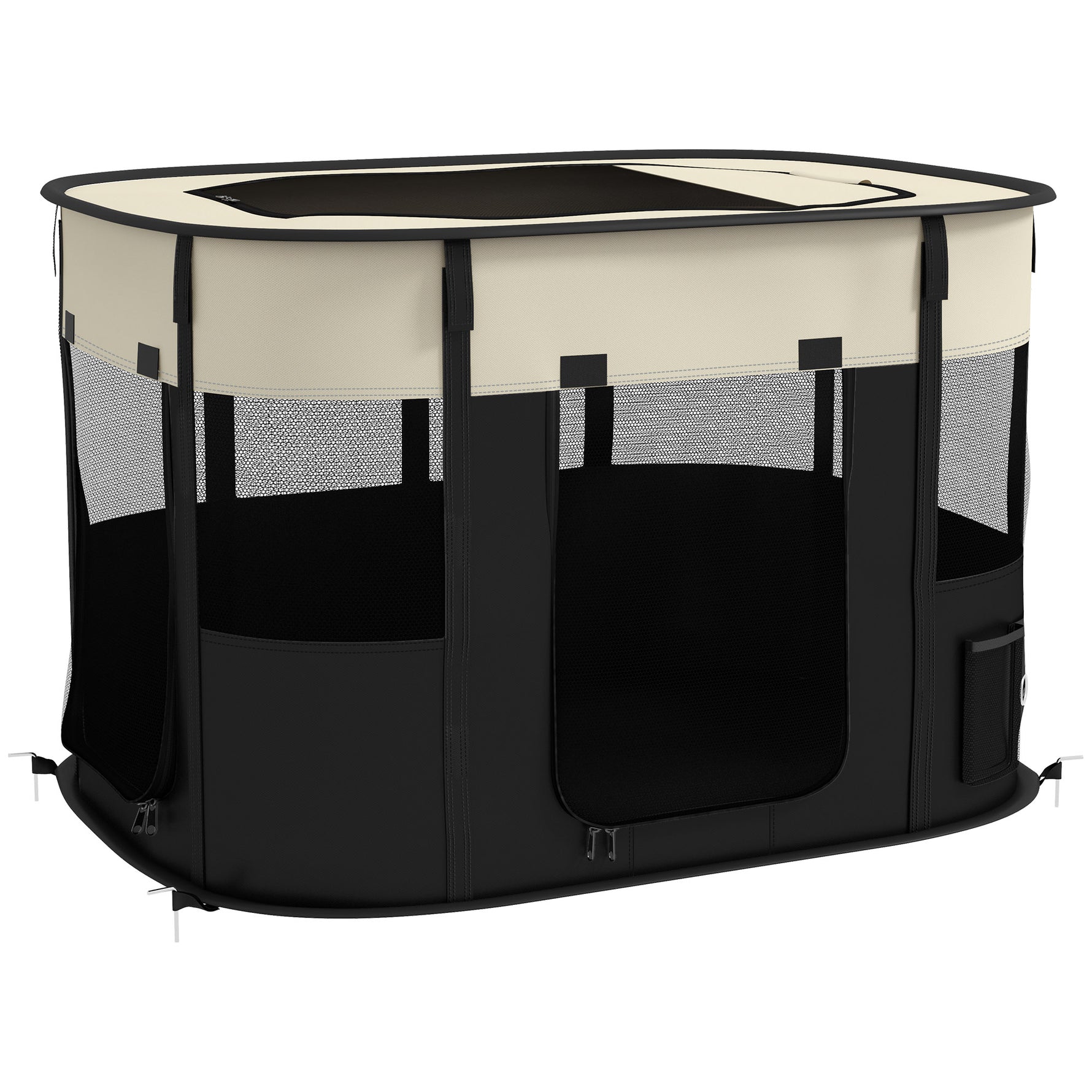 Parc enclos pliable pour chien chat petits animaux en tissu Oxford avec rangement 94 x 74 x 60 cm blanc crème et noir