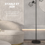 Lampadaire sur pied salon lampe sur pied 3 lumières adaptée aux ampoules E27 (non incluses) 41 x 28 x 169 cm noir