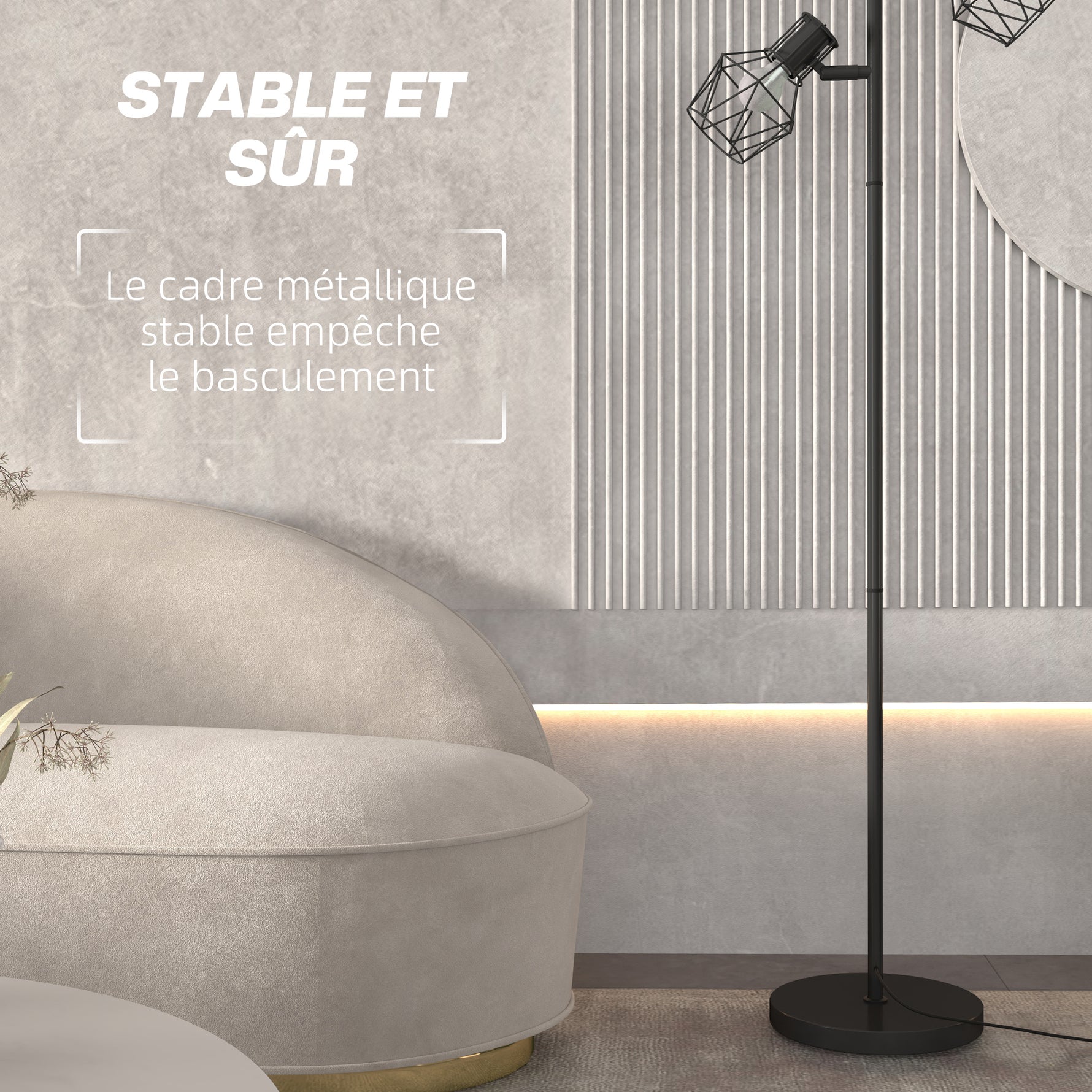 Lampadaire sur pied salon lampe sur pied 3 lumières adaptée aux ampoules E27 (non incluses) 41 x 28 x 169 cm noir
