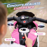 Moto électrique enfants 3 roues 6 V, voiture électrique enfants 3 à 5 ans, effets lumineux et sonores, 86x42x52cm, rose