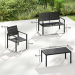 Salon de Jardin Extérieur 4 Pièces, Canapé 2 Places, 2 Chaises, Table Basse, Mobilier de Jardin en HDPE Effet Bois Noir