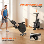Klappbares Rudergerät für das Heimtraining, 16 Widerstandsstufen, App, LCD-Display, Tablethalterung, 180x50x75cm, Schwarz