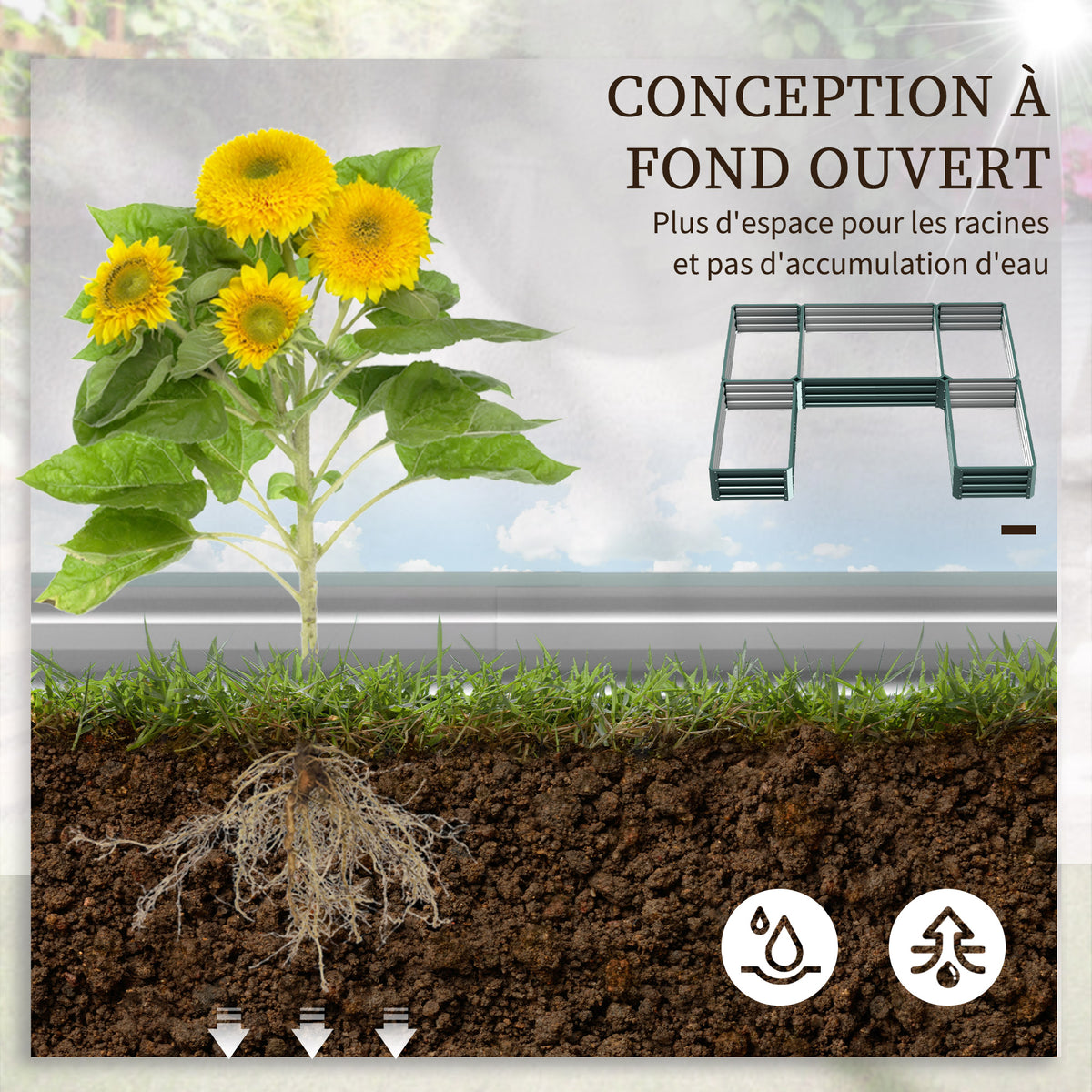 Jardinière carré potager de jardin en acier modulable ensemble de 5 jardinières pour légumes, plantes, fleurs, vert
