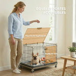 Cage pour Chien, Plateau Amovible, Roues avec Freins, Toit Ouvrant Verrouillable, 60,5x45,5x54,5cm, Noir
