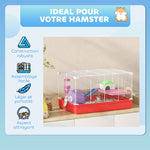 Cage hamster, cage rongeur à 2 niveaux, base amovible nettoyage facile, cabane, roue d'exercice, 47 x 30 x 27 cm, blanc