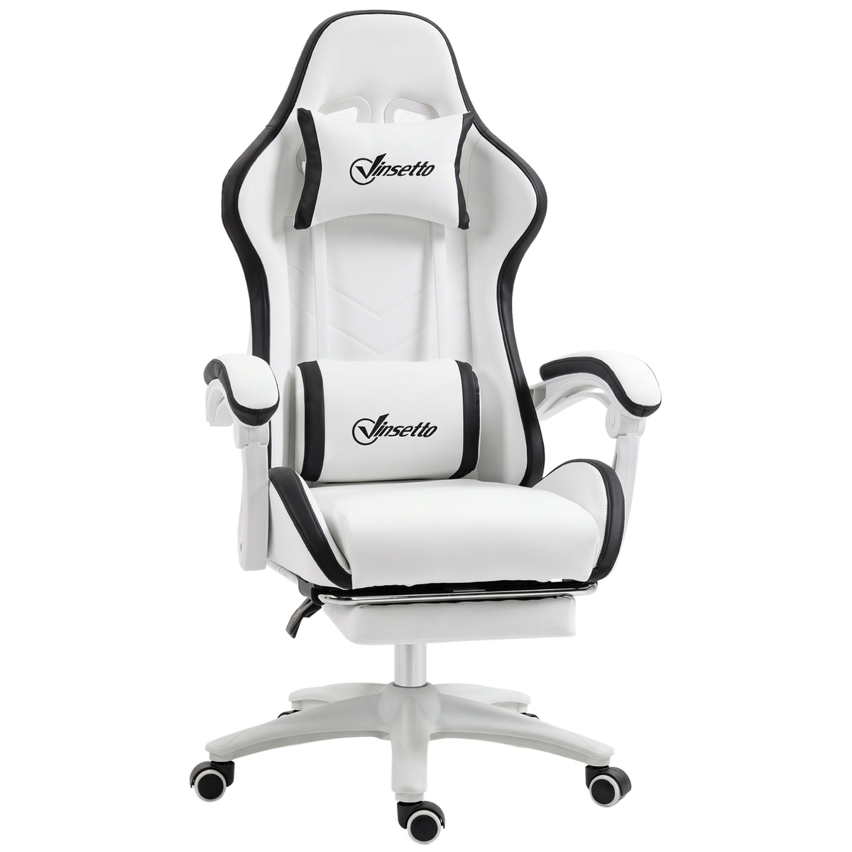 Siège gaming fauteuil gaming dossier inclinable 135° avec appui-tête repose-pieds 65l x 65P x 121-129H cm blanc et noir