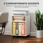Support d'imprimante, meuble de rangement sur roulettes avec 2 étagères ouvertes, 40x35x55,5cm, blanc