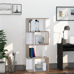 Bibliothèque à 4 niveaux, meuble de rangement en forme de S avec étagères, étagère de rangement pour salon, chambre bureau, 60 x 24 x 148 cm, bois naturel et blanc
