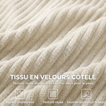 Canapé 3 Places en Velours Côtelé, Canapé de Salon Moderne 225 cm, Assise Large, Coussin à Ressorts, Crème