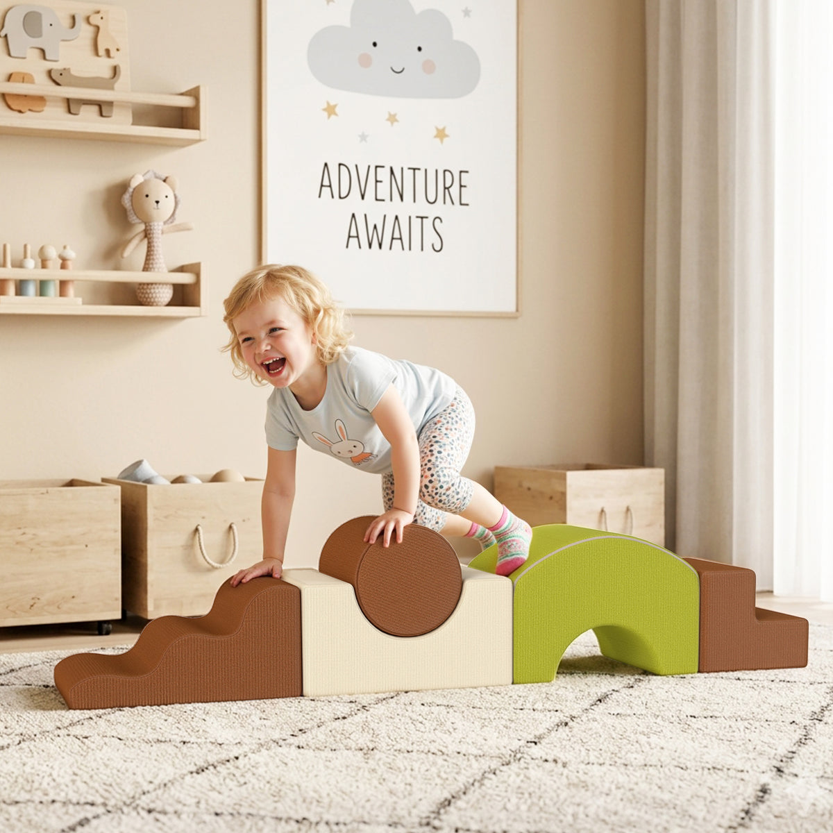 Parcours motricité bébé 5PCS, module en mousse souple avec housse en velours côtelé, multicolore