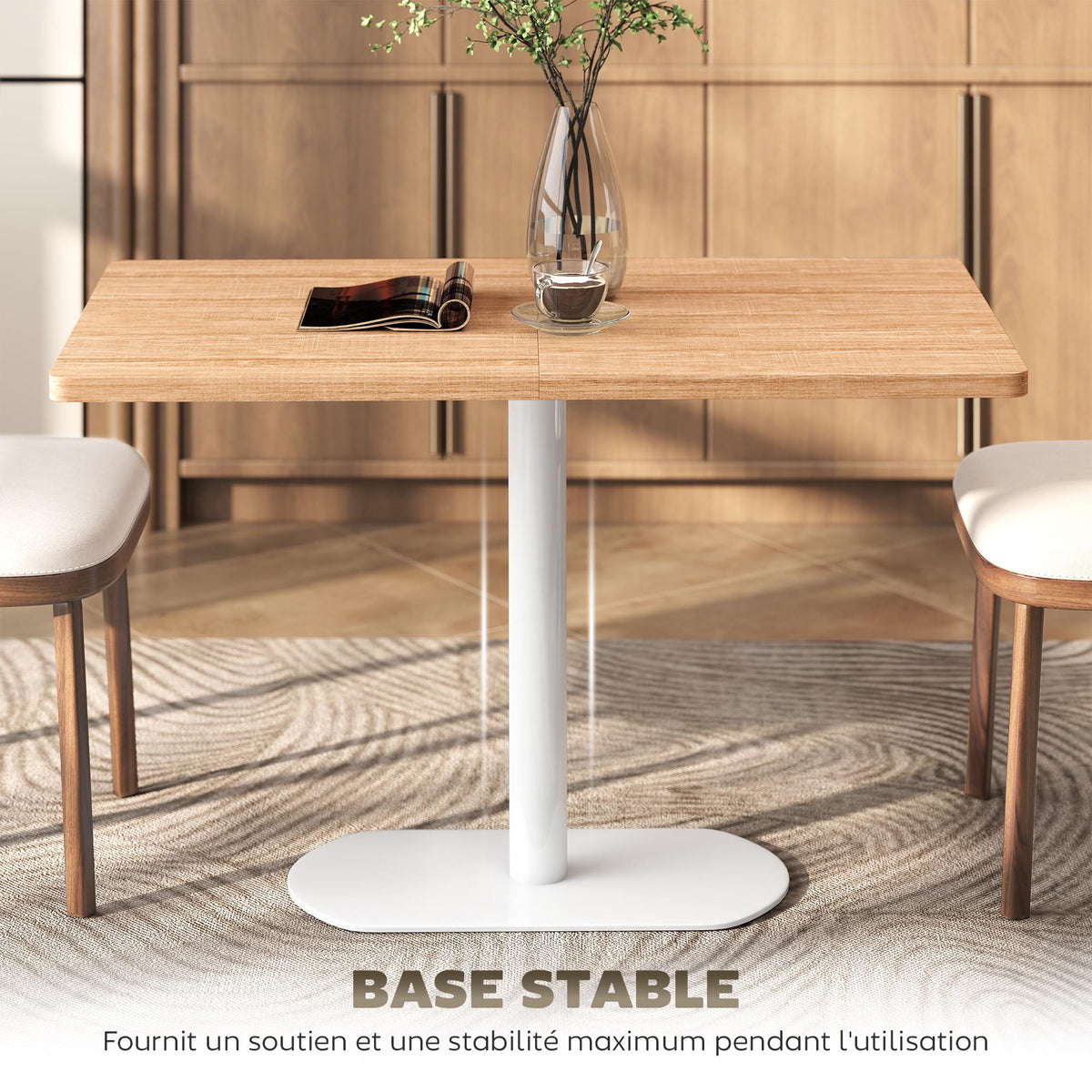Table à manger rectangulaire pour 6 personnes, 120 x 70 x 75 cm, table de cuisine piétement et plateau épais chêne blanc