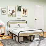 Lit double 140 x 190 cm, cadre de lit en acier style industriel, tête de lit et sommier inclus, aspect bois