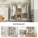 Armoire penderie meuble de rangement mobile 6 roulettes 120 x 40 x 128 cm en bois blanc