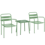 Ensemble bistrot de jardin 3 pièces - table basse en verre trempé et 2 chaises à lattes, cadre en acier galvanisé, vert
