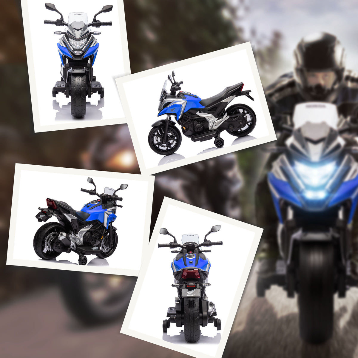 Moto électrique pour enfants moto porteur Honda pour enfants 3 à 6 ans avec musique, phares bleu