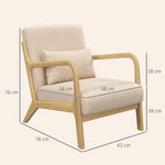 Fauteuil lounge - 3 coussins inclus - assise profonde - accoudoirs - structure bois hévéa - aspect velours beige