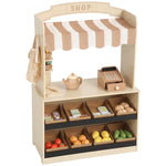 Holz-Rollenspielset für Kinder, Kasse, Spiellebensmittel, Kreidetafel und 61 Zubehörteile, für 3 bis 8 Jahre