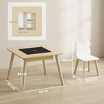 Ensemble 1 table et 2 chaise 3 pièces pour enfants avec plateau réversible espace de rangement bois naturel