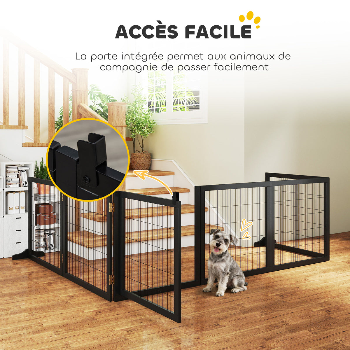 Barrière de sécurité pour chien barrière pliable à 6 panneaux avec pieds amovibles 432 x 36 x 70 cm noir