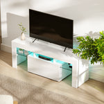 Meuble TV, meuble télé avec éclairage LED RGB, haute brillance, étagères en verre trempé, 120x34x45cm, blanc