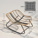 Fauteuil à Bascule Papasan Intérieur Extérieur, Chaise Ovale à Bascule Rembourrée pour Jardin, Patio, Gris