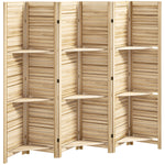 Paravent intérieur en bois 4 panneaux 160 x 170 cm, séparateur de pièce pliable 3 étagères, bois naturel effet brûlé