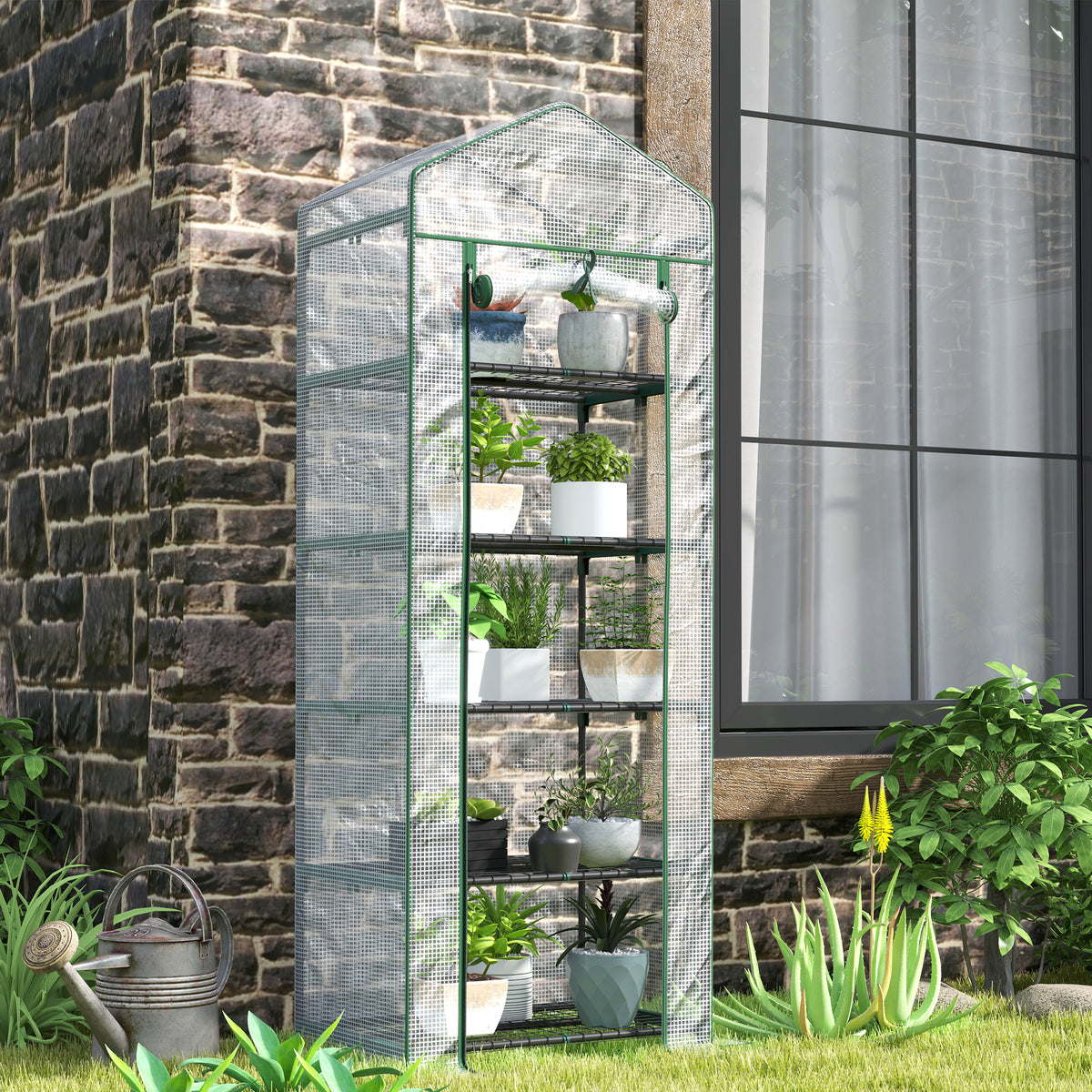 Serre de jardin balcon étagère serre 5 niveaux 0,69 x 0,49 x 1,93 m acier bâche amovible PE blanc