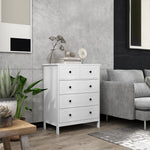 Commode meuble de rangement 5 tiroirs pour chambre, bureau, entrée, blanc et poignée métal noir