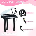 Piano enfant électronique 32 touches multifonctions avec micro haut parleur tabouret couvercle lumineux LED noir