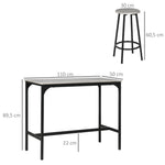 Ensemble table haute et 4 tabourets avec Repose-Pieds, métal noir et aspect bois pour cuisine salle à manger