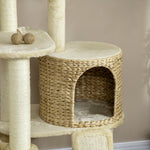 Arbre à chats griffoir sisal naturel 2 niches plateforme hamac peluche jacinthe d'eau - 60 x 60 x 150 cm beige
