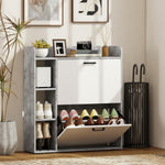 Meuble à chaussures 15 paires, armoire à chaussures moderne avec 2 tiroirs rabattables, 83x24x90,5cm, blanc et gris
