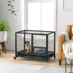 Cage pour chien cage de transport sur roulettes avec support de gamelle plateau amovible 2 portes verrouillables