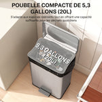 Poubelle de Cuisine 20 L en Acier Inoxydable, Poubelle avec Pédale, Couvercle à Fermeture Douce, Argenté