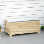 Coffre de jardin en bois et couvercle en métal galvanisé 155L avec vérins - 110 x 50 x 50 cm